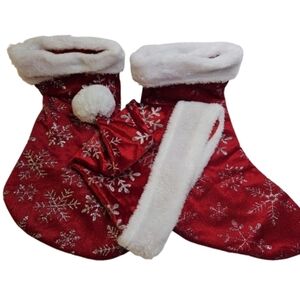 Red Christmas Stockings And Hat with Snowflake Design